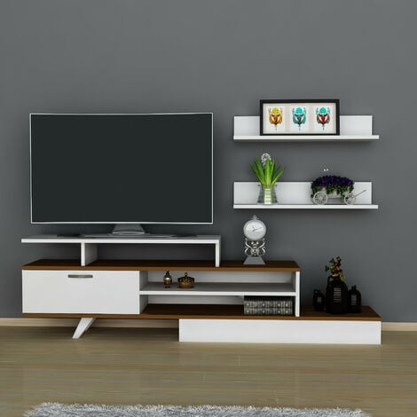 Conjunto mueble TV LUSI 180 cm blanco y cerusa