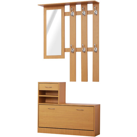 Conjunto Muebles de Entrada Recibidor Pasillo 3 Piezas Perchero Espejo Zapatero