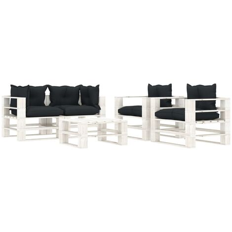 Conjunto muebles de palés de jardín 5 pzas Salón de Jardín madera cojines gris antracita ES13819A