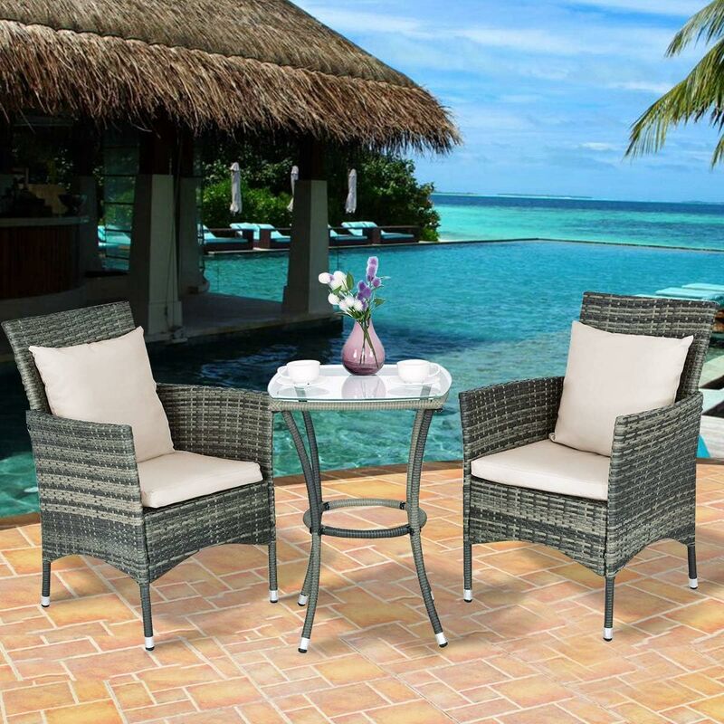 Conjunto Muebles De Ratán Para Jardín Terraza Patio Balcón 2 Sillas Conjunto Muebles De Ratán Para Jardín Terraza Patio Balcón 2 Sillas Y 1 Mesa Con Cojines Exterior Interior 0753215530106