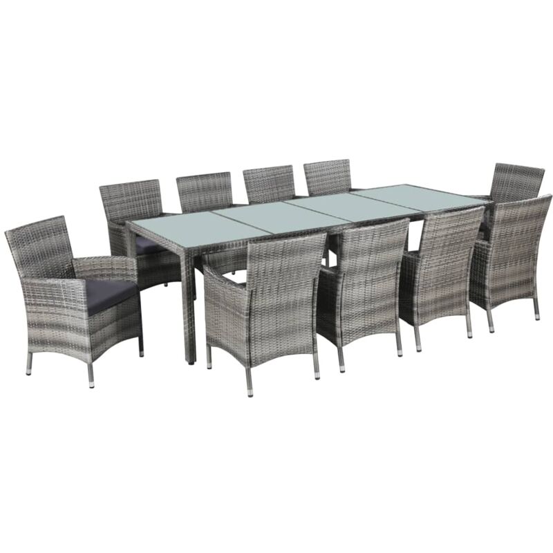 Set de comedor de jardín 11 pzas y cojines ratán sintético gris Vidaxl Gris