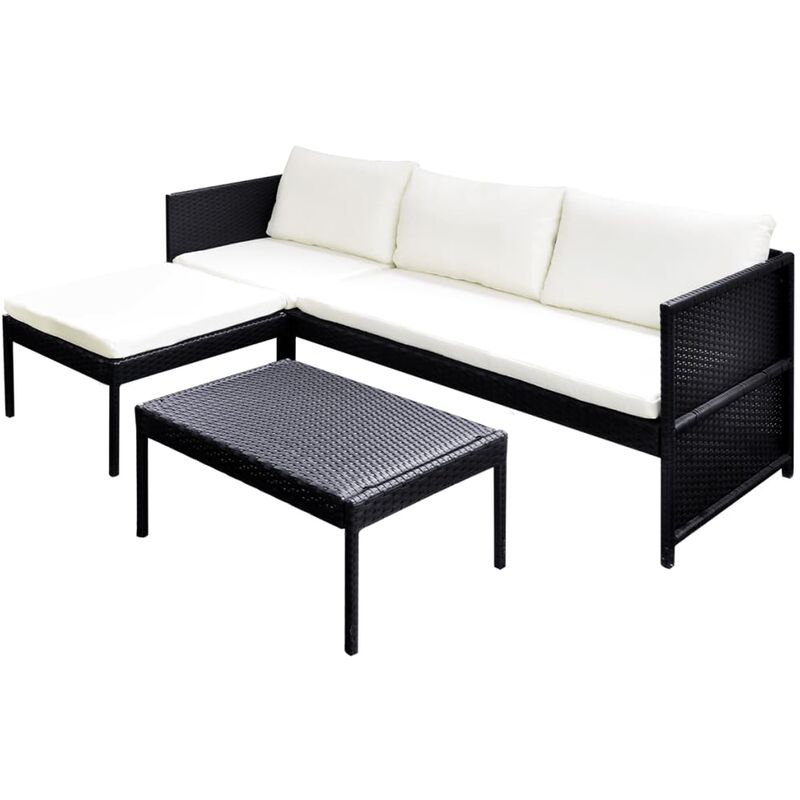 

vidaXL Set de Muebles de Jardín 3 Piezas y Cojines Ratán Sintético Negro - Negro