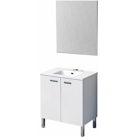 Conjunto Ona de mueble de baño con espejo y lavamanos cerámico, de dos puertas, color blanco, 60 x 46 x 82.