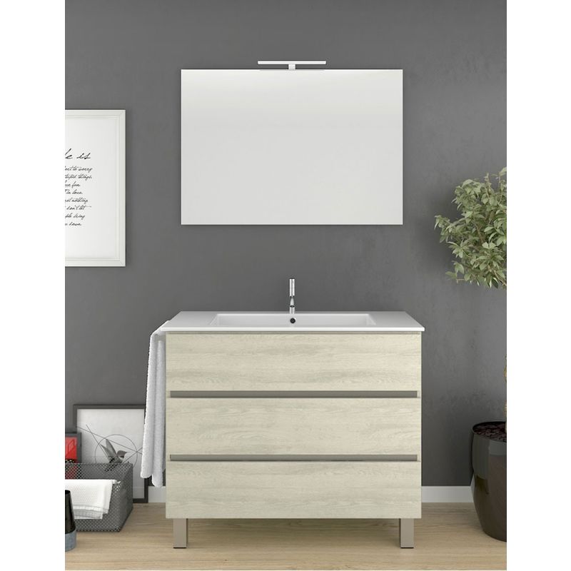 

Conjunto para baño BALDER de Mueble de baño con Lavabo y espejo ¡Con toallero de regalo! varios colores y medidas Crema 60CM