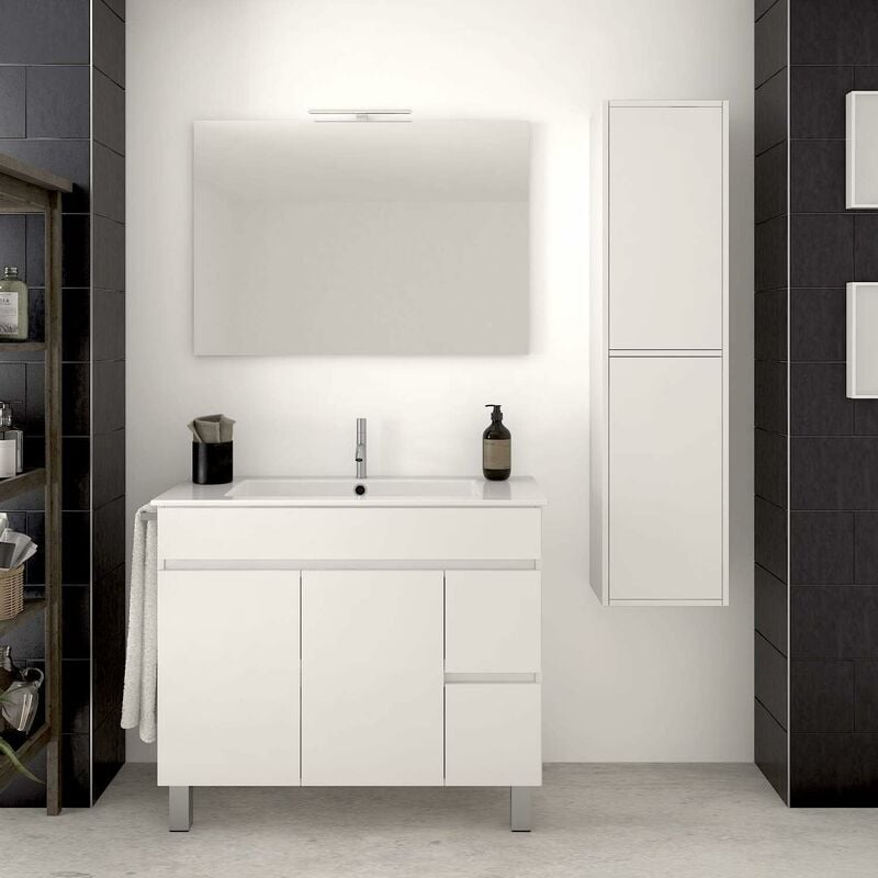 Mueble de baño con lavabo y espejo Comoro blanco 80x45 cm