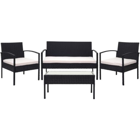 Conjunto para exterior balcón/jardín/salón en poliratán negro cojín crema 040003247