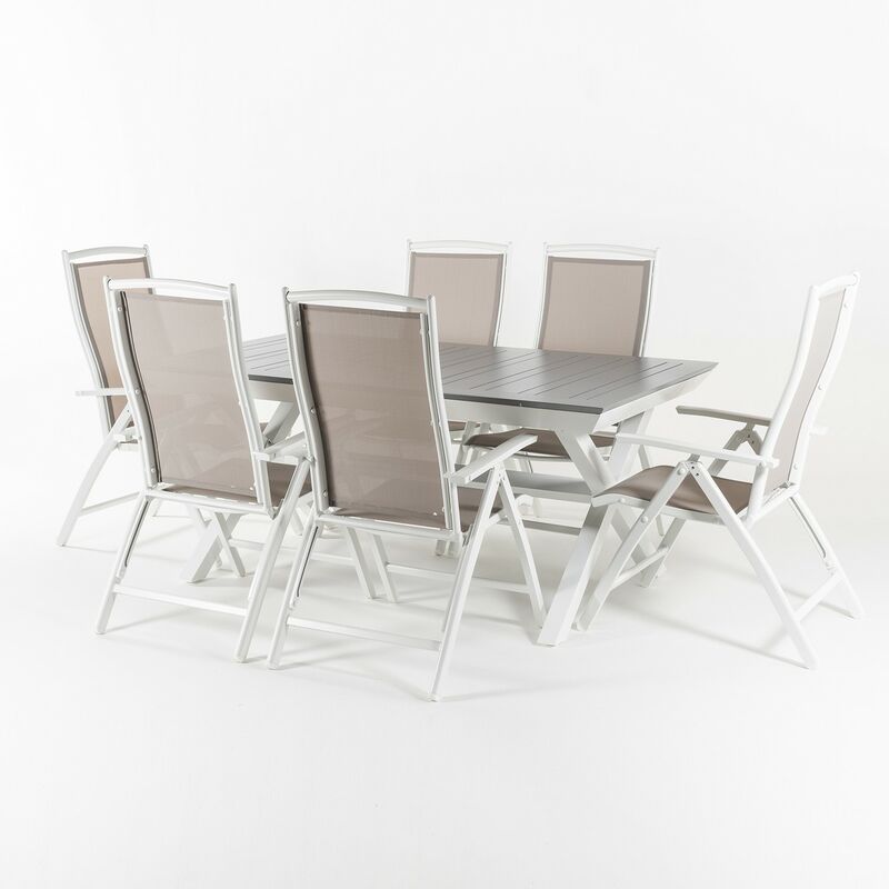 

Conjunto para jardÃƒÂ­n de mesa extensible 170-240 y 6 sillones reclinables y plegables color blanco y gris