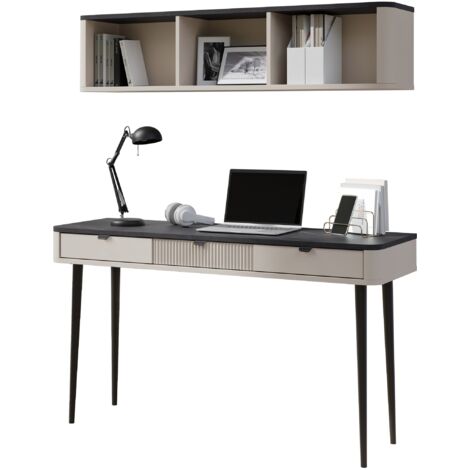 Conjunto para oficina en casa Lufela 123, Cachemira + Mármol gris, Con cajones, MDF, Aglomerado laminado