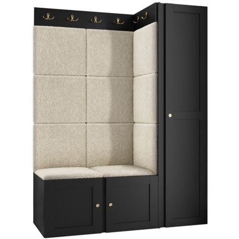 Conjunto para recibidor Hartford 377, Abriamo 03, 186x124x46cm, Tapiz, MDF, Aglomerado laminado, Colocada, Montada en la pared