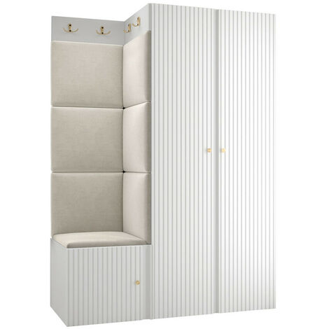 Conjunto para recibidor Hartford 387, Manila 02, 186x116x46cm, MDF, Aglomerado laminado, Tapiz, Montada en la pared, Colocada