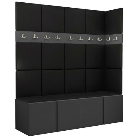 Conjunto para recibidor Pinis II, Cuero ecológico Soft 011, 186x168x46cm, Aglomerado laminado, Cuero ecológico, Colocada, Montada en la pared