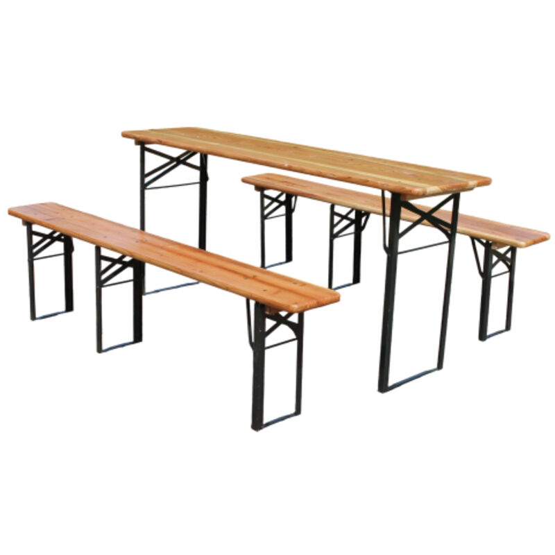 Conjunto Plegable Para Terraza De Cerveza De 177 Cm, 3 Piezas: 1 Mesa Plegable + 2 Bancos Para Cerveza, Pino Macizo Resistente A La Intemperie, Ahorra Espacio, Conjunto Para Terraza De Cerveza 