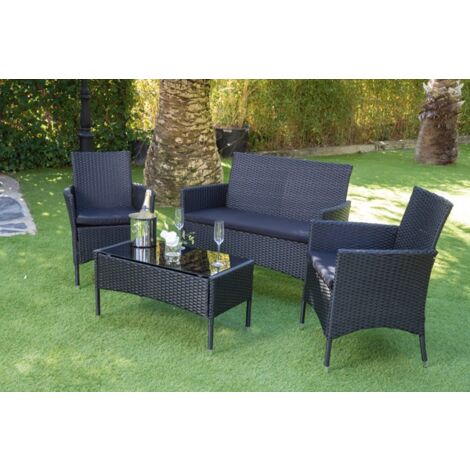 CONJUNTO RATAN NEGRO VITI LEVU - 4 PZAS