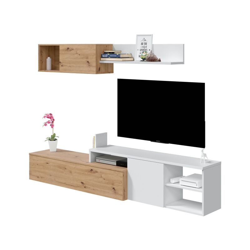 

Conjunto salon Besy acabado roble/blanco 37 cm(alto) 260 cm(ancho)40 cm(largo)