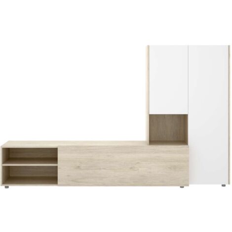 Conjunto salón Laso acabado Natural-Blanco 140.6cm(alto) 2,27 cm(ancho) 40 cm (fondo)