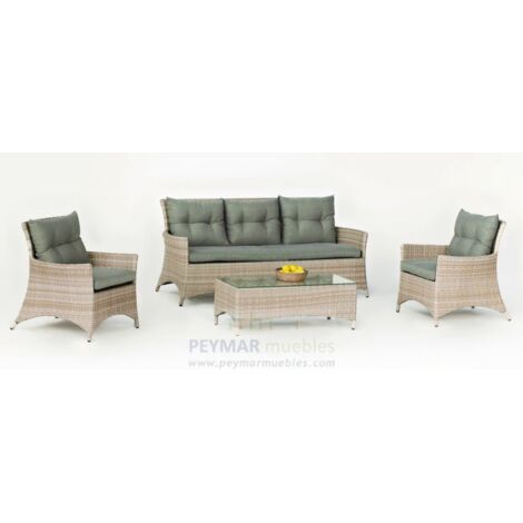 Conjunto sofá 3 plazas+ 2 sillones +mesa de centro en huitex color champagne Belmond-8.