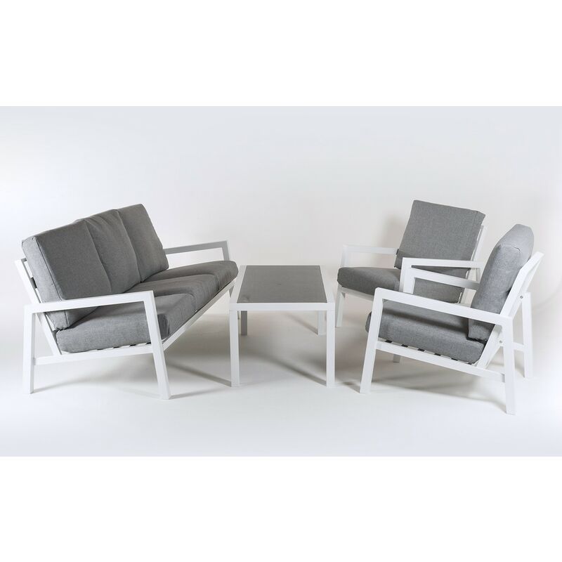 

Edenjardin Muebles - Conjunto sofÃƒÂ¡s jardÃƒÂ­n | Aluminio Reforzado Color Blanco | SofÃƒÂ¡ 3 plazas + 2 sillones + Mesita cafÃƒÂ© | 5 plazas | Coji