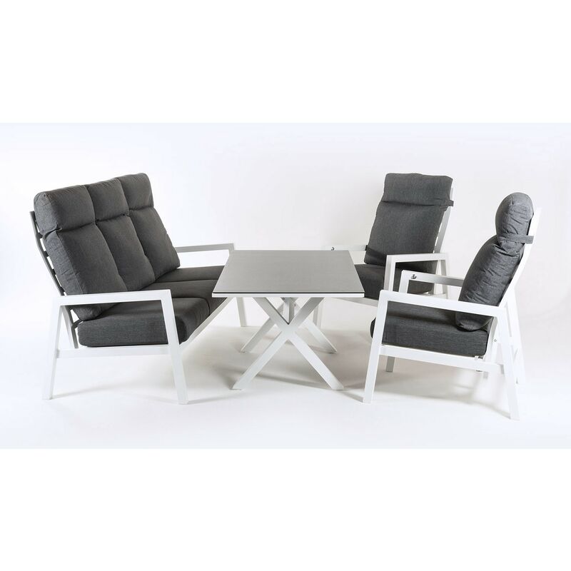 

Edenjardin Muebles - Conjunto sofÃƒÂ¡s exterior, Aluminio reforzado color blanco, SofÃƒÂ¡ 3 plazas + 2 sillones reclinables + Mesita cafÃƒÂ©, 5 plaza