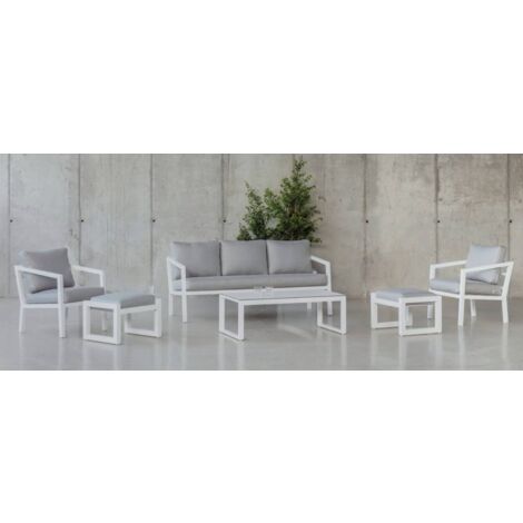 Conjunto terraza jardín aluminio Acapulco-8 con estructura en blanco.