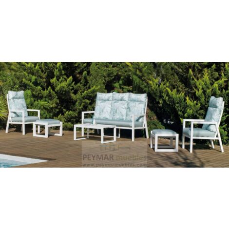 Conjunto terraza jardín aluminio Haston-8 con estructura en blanco.