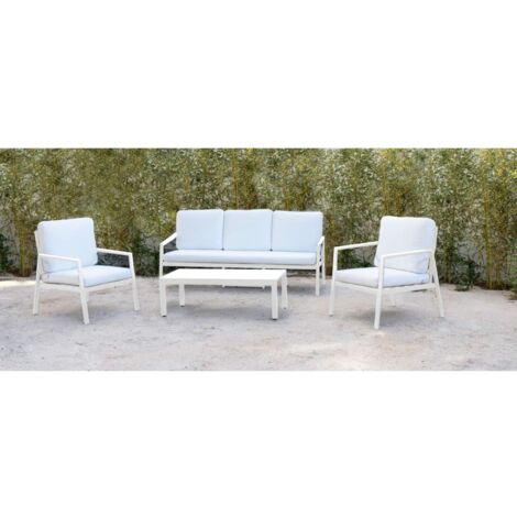 Conjunto terraza jardín aluminio Senmary-8 con estructura en blanco.