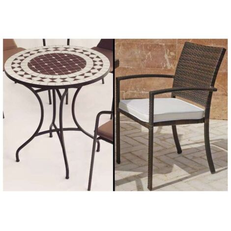 Conjunto terraza jardín mesa + 4 sillones acero color bronce, Oran/Bahia-75/4.