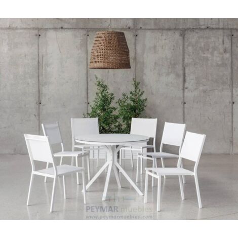 Conjunto terraza jardín mesa + 4 sillones aluminio blanco, Giglio-100/corcega-4.