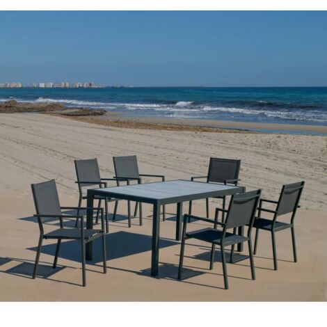 Conjunto terraza jardín mesa + 4 sillones aluminio blanco Palermo 160/4 Córcega