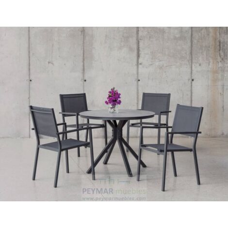 Conjunto terraza jardín mesa + 4 sillones aluminio gris antracita Giglio-100/corcega-4.