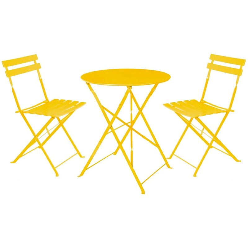 

Conjunto de mesa y 2 sillas de jardín Sira con láminas curvas mostaza de acero
