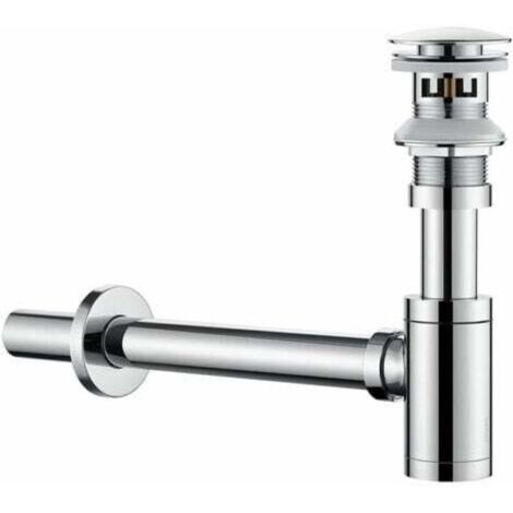 Conjunto universal de desagüe y sifón para fregadero con rebosadero, tapón de desagüe cromado y tapón de desagüe.