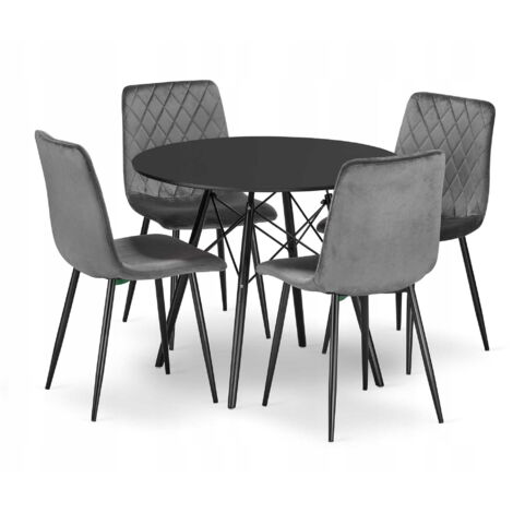 Conjunto Valora KOVA 80 Negro + 4 Sillas Turin Gris Oscuro