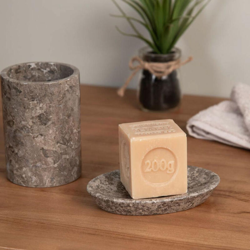 

Conjunto vaso jabonera de mármol gris