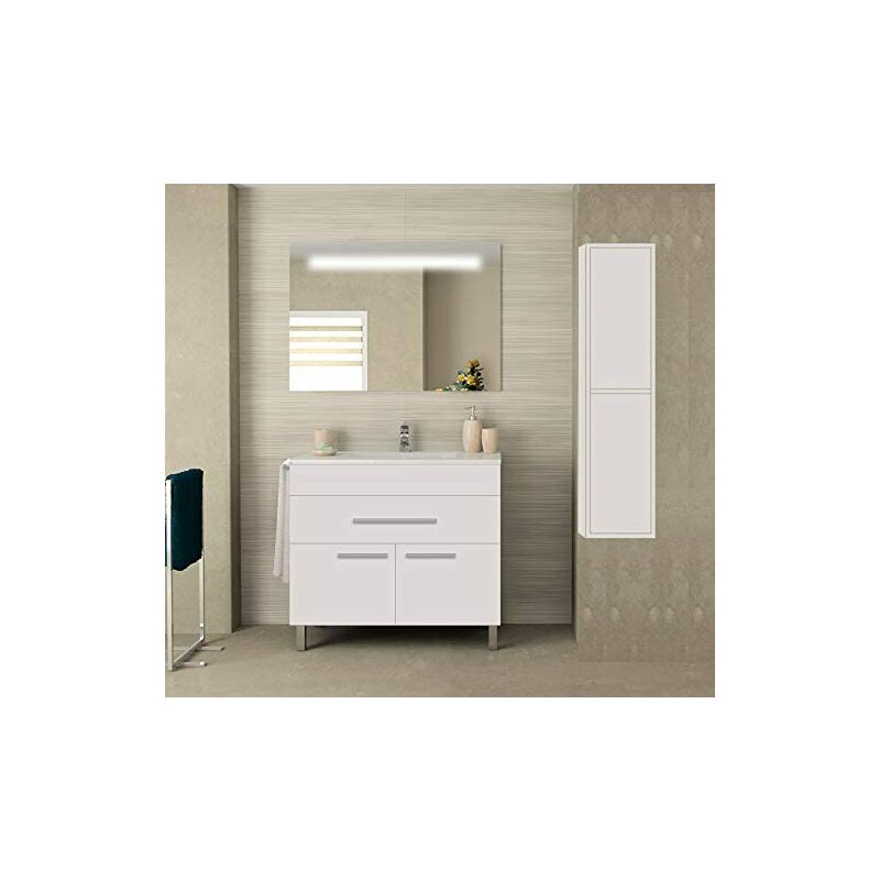 

Conjunto Vega Para Baño, Mueble De Baño En Blanco Con Labavo, Espejo, Y Toallero (Aplique Led No Incluido) 60Cm Con Columna