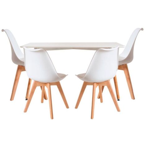 Conjuntos de mesa y sillas - Conjunto Mesa Tower Rectangular 120 x 80 cm Blanca y Pack 4 Sillas Synk Basic - Blanco