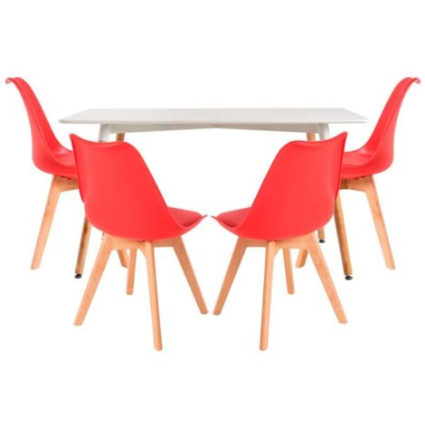 Conjuntos de mesa y sillas - Conjunto Mesa Tower Rectangular 120 x 80 cm Blanca y Pack 4 Sillas Synk Basic - Rojo