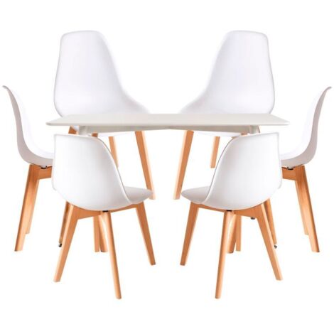 Conjuntos de mesa y sillas - Conjunto Mesa Tower Rectangular 120 x 80 cm Blanca y Pack 6 Sillas Kelen - Blanco