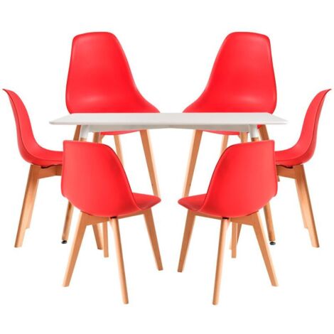 Conjuntos de mesa y sillas - Conjunto Mesa Tower Rectangular 120 x 80 cm Blanca y Pack 6 Sillas Kelen - Rojo