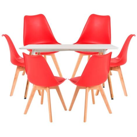 Conjuntos de mesa y sillas - Conjunto Mesa Tower Rectangular 120 x 80 cm Blanca y Pack 6 Sillas Synk Basic - Rojo