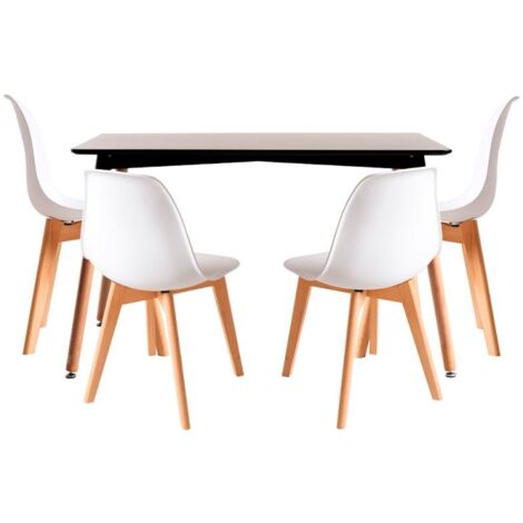 Conjuntos de mesa y sillas - Conjunto Mesa Tower Rectangular 120 x 80 cm Negra y Pack 4 Sillas Kelen - Blanco
