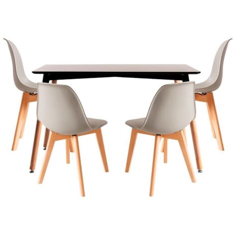 Conjuntos de mesa y sillas - Conjunto Mesa Tower Rectangular 120 x 80 cm Negra y Pack 4 Sillas Kelen - Gris