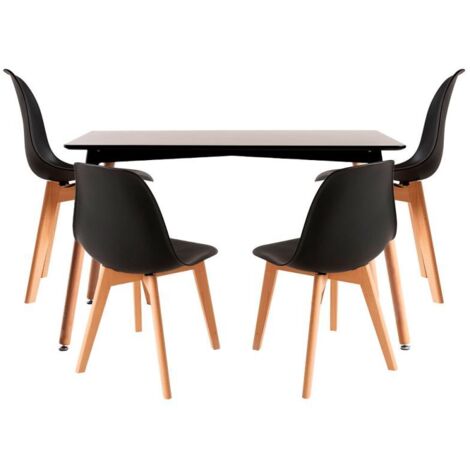 Conjuntos de mesa y sillas - Conjunto Mesa Tower Rectangular 120 x 80 cm Negra y Pack 4 Sillas Kelen - Negro