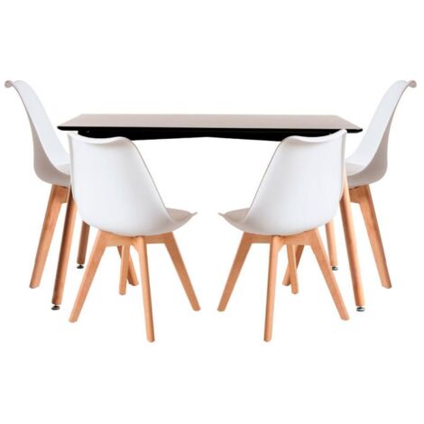 Conjuntos de mesa y sillas - Conjunto Mesa Tower Rectangular 120 x 80 cm Negra y Pack 4 Sillas Synk Basic - Blanco