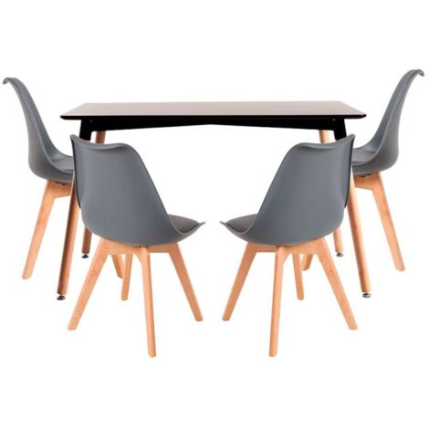 Conjuntos de mesa y sillas - Conjunto Mesa Tower Rectangular 120 x 80 cm Negra y Pack 4 Sillas Synk Basic - Gris