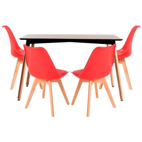 Conjuntos de mesa y sillas - Conjunto Mesa Tower Rectangular 120 x 80 cm Negra y Pack 4 Sillas Synk Basic - Rojo