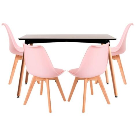 Conjuntos de mesa y sillas - Conjunto Mesa Tower Rectangular 120 x 80 cm Negra y Pack 4 Sillas Synk Basic - Rosa