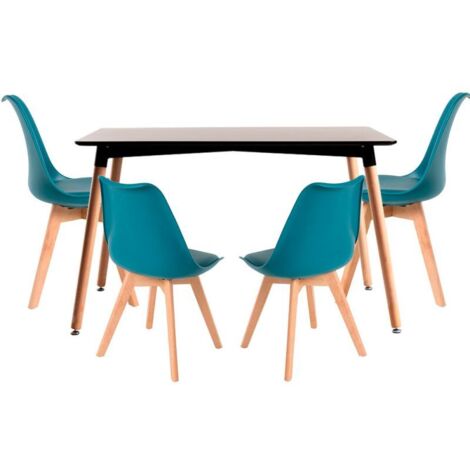 Conjuntos de mesa y sillas - Conjunto Mesa Tower Rectangular 120 x 80 cm Negra y Pack 4 Sillas Synk Basic - Verde azulado