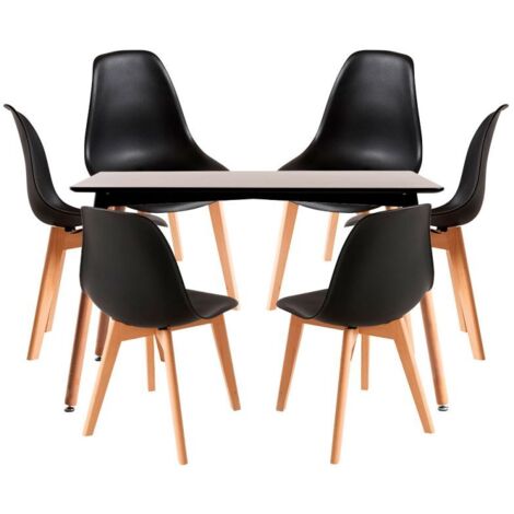 Conjuntos de mesa y sillas - Conjunto Mesa Tower Rectangular 120 x 80 cm Negra y Pack 6 Sillas Kelen - Negro