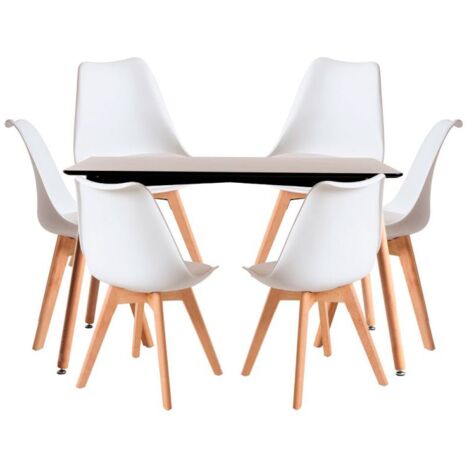 Conjuntos de mesa y sillas - Conjunto Mesa Tower Rectangular 120 x 80 cm Negra y Pack 6 Sillas Synk Basic - Blanco