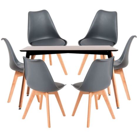 Conjuntos de mesa y sillas - Conjunto Mesa Tower Rectangular 120 x 80 cm Negra y Pack 6 Sillas Synk Basic - Gris
